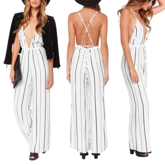 Faithfull the Brand Shutterbabe Ivory Striped Jumpsuit Small - Picture 1 of 16